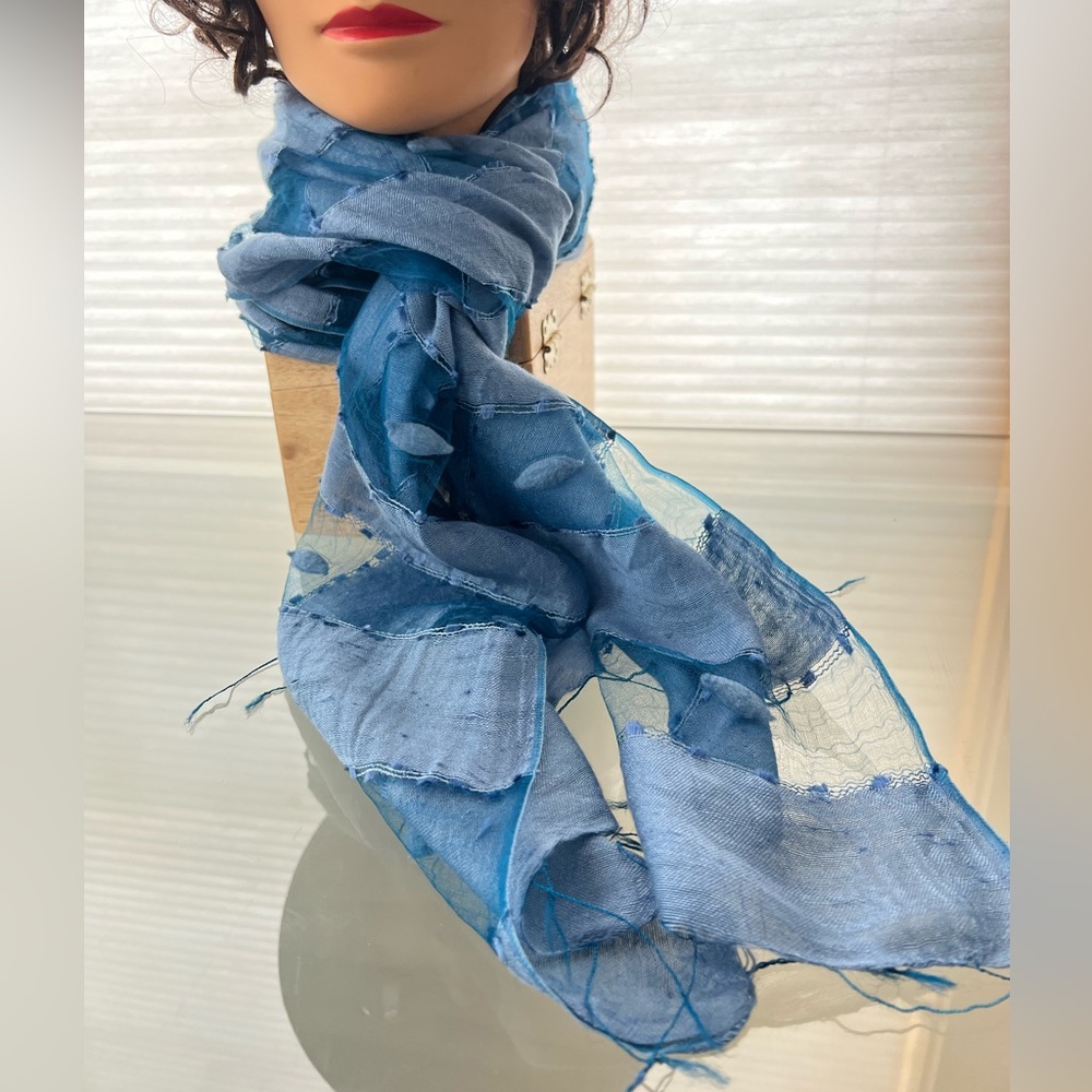 🪺New HAND WOVEN SILK PANEL SCARF/SHAWL-by BLUE PACIFIC | Vintage Denim Blue - Picture 9 of 17